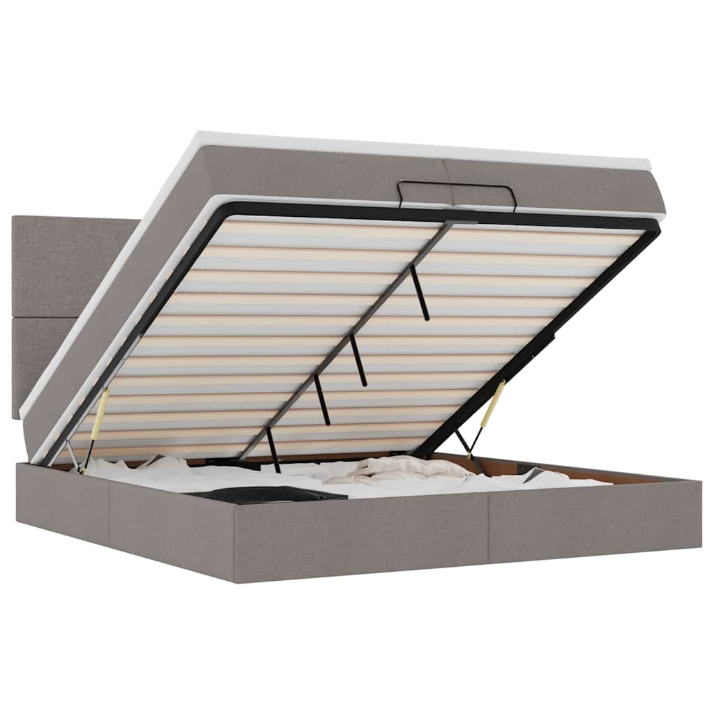 Cadru de pat otoman cu saltele Taupe 200x200cm țesătură GartenMobel Dekor