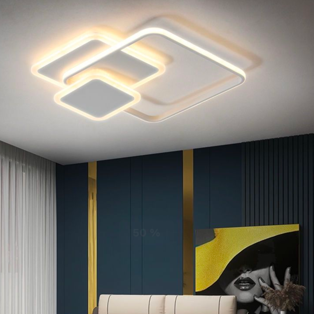 Lustra LED cu telecomanda ANEMONA 75W, 3 Patrate, lumina Rece/Calda/Neutra, Dimabila, Alb ModernLight Concept