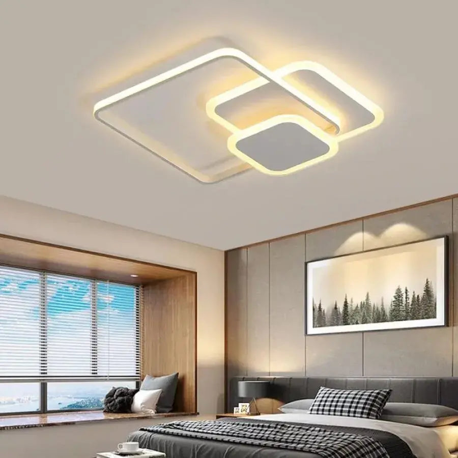 Lustra LED cu telecomanda ANEMONA 75W, 3 Patrate, lumina Rece/Calda/Neutra, Dimabila, Alb ModernLight Concept