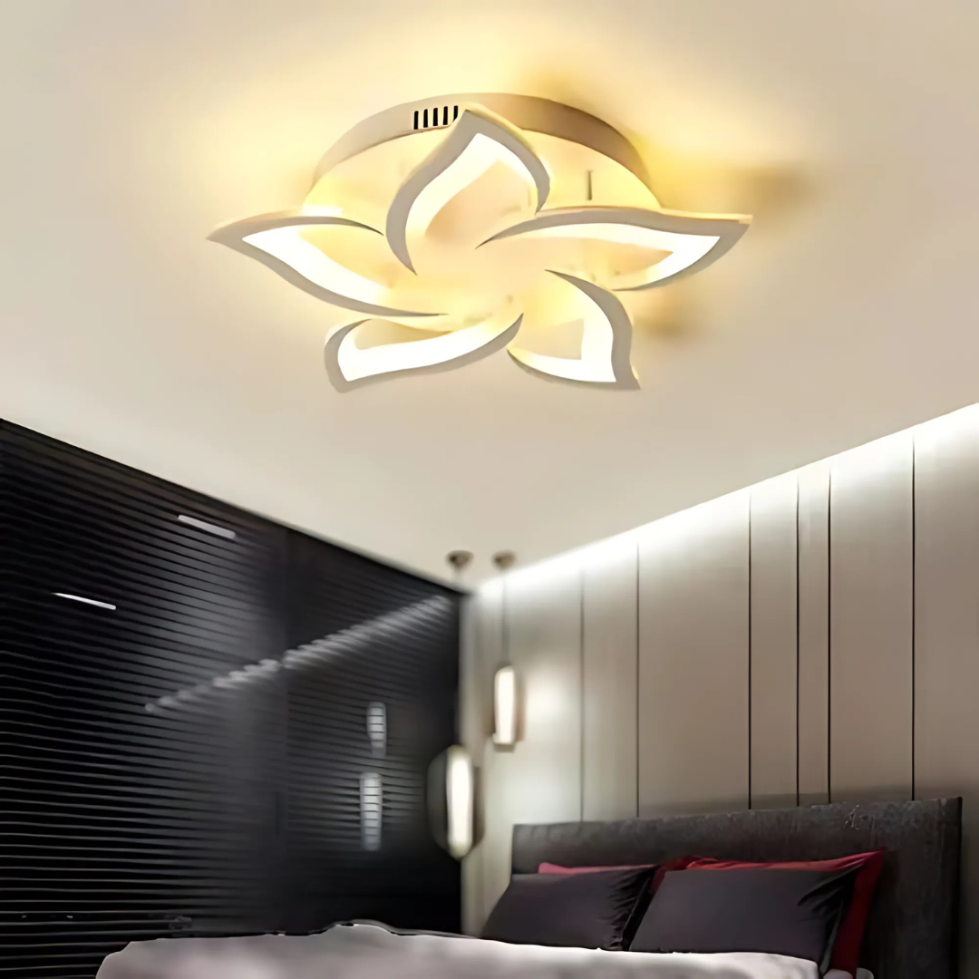 Lustra LED cu telecomanda LOTUS 74W, 5 Petale, lumina Rece/Calda/Neutra, Dimabila, Alb ModernLight Concept
