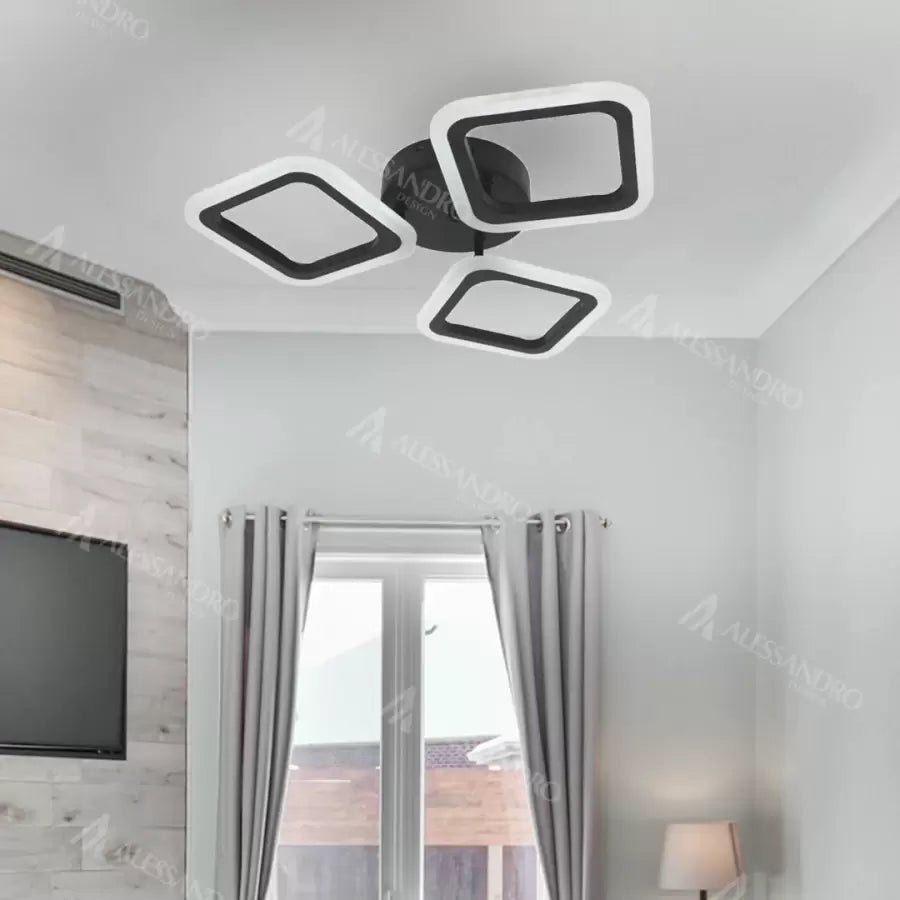 Lustra LED PULSARIS 32W, 3 Patrate, lumina Rece/Calda/Neutra, Negru ModernLight Concept