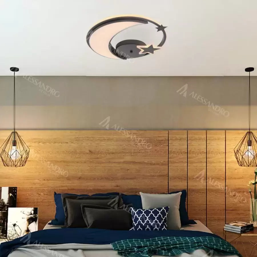 Lustra LED cu telecomanda ALYONA 44W, Luna si Stea, lumina Rece/Calda/Neutra, Dimabila, Negru ModernLight Concept