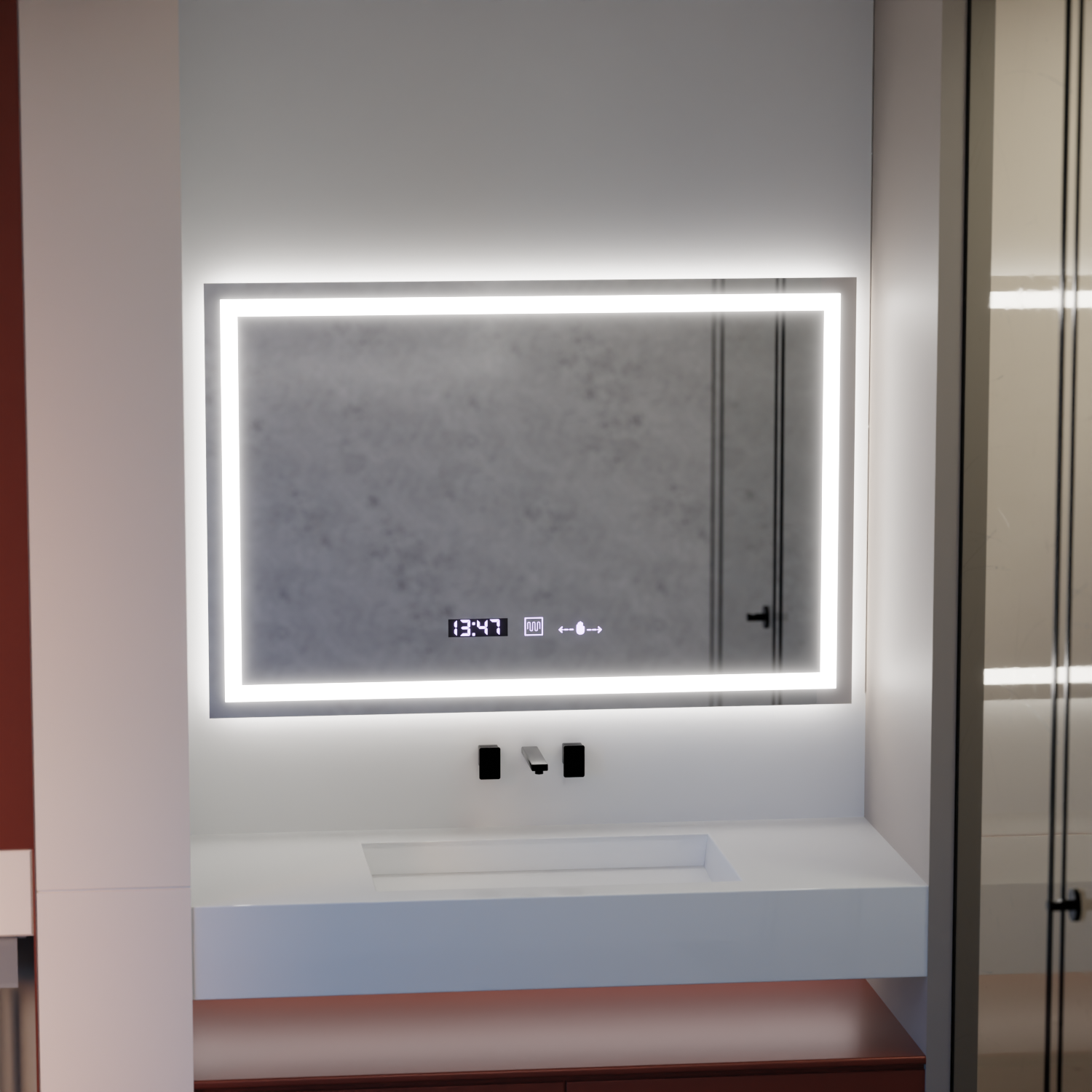 Oglinda LED Rectangulara 120x80cm Verite MotionGlow Marcello, Sistem Dezaburire, Ceas & Termometru, Dimabila ModernLight Concept