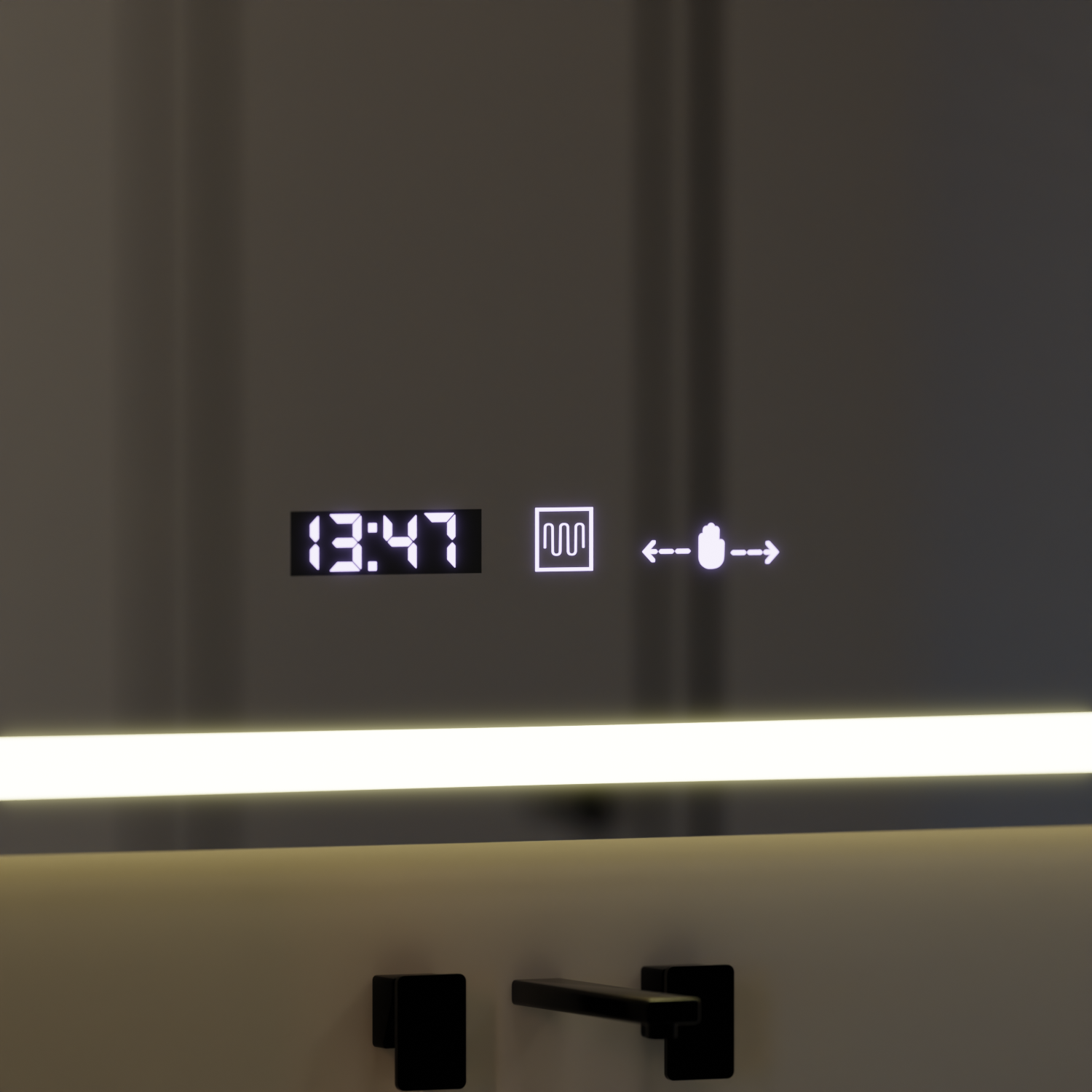 Oglinda LED Rectangulara 120x80cm Verite MotionGlow Marcello, Sistem Dezaburire, Ceas & Termometru, Dimabila ModernLight Concept