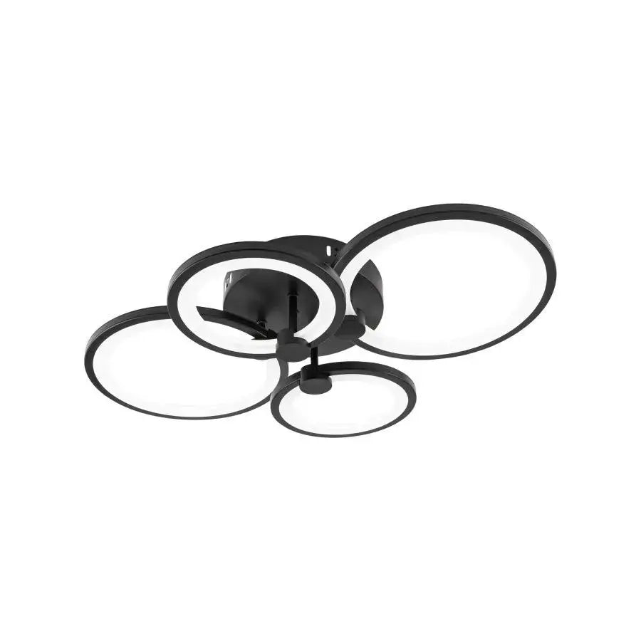 Lustra LED cu telecomanda ALANI 88W, 4 Cercuri, lumina Rece/Calda/Neutra, Dimabila, Negru ModernLight Concept