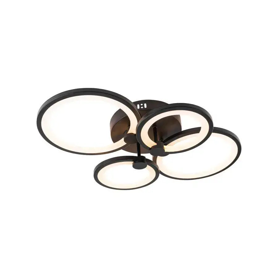 Lustra LED cu telecomanda ALANI 88W, 4 Cercuri, lumina Rece/Calda/Neutra, Dimabila, Negru ModernLight Concept