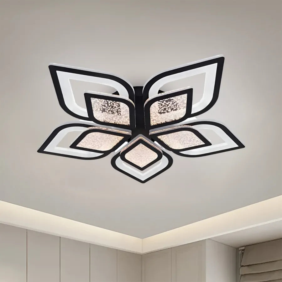 Lustra LED cu telecomanda DALIA 170W, 5 Petale, lumina Rece/Calda/Neutra, Dimabila, Negru ModernLight Concept