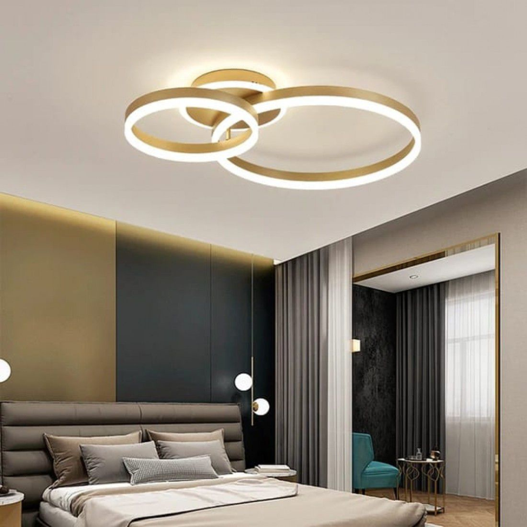 Lustra LED cu telecomanda ELISABETH 72W, 2 Cercuri, lumina Rece/Calda/Neutra, Dimabila, Auriu Lucios ModernLight Concept