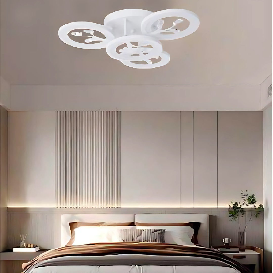Lustra LED cu telecomanda si cristal DAISY 49W, 4 Elemente, lumina Rece/Calda/Neutra, Dimabila, Alb ModernLight Concept