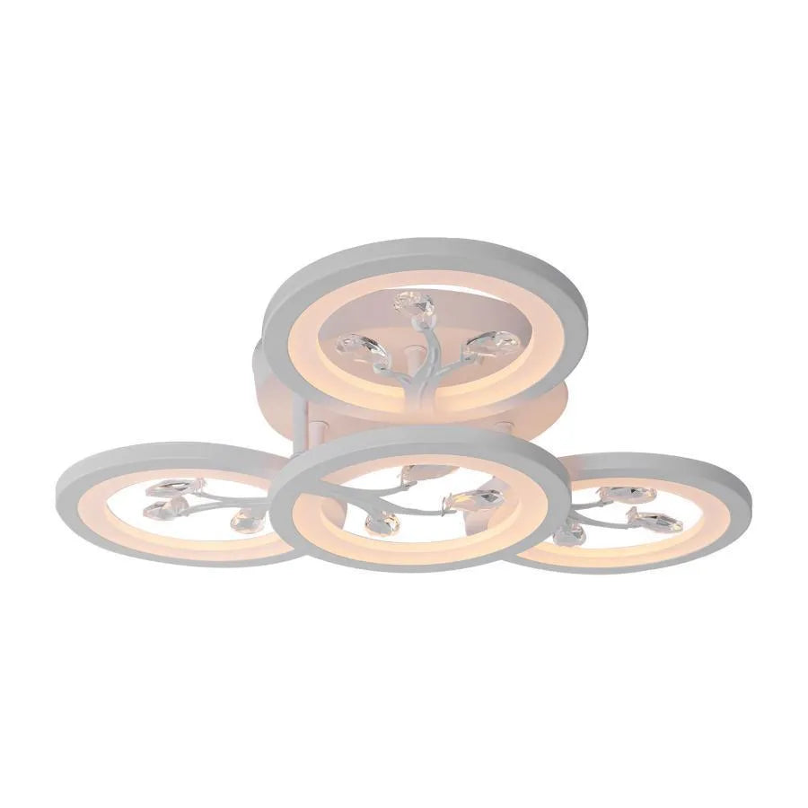 Lustra LED cu telecomanda si cristal DAISY 49W, 4 Elemente, lumina Rece/Calda/Neutra, Dimabila, Alb ModernLight Concept