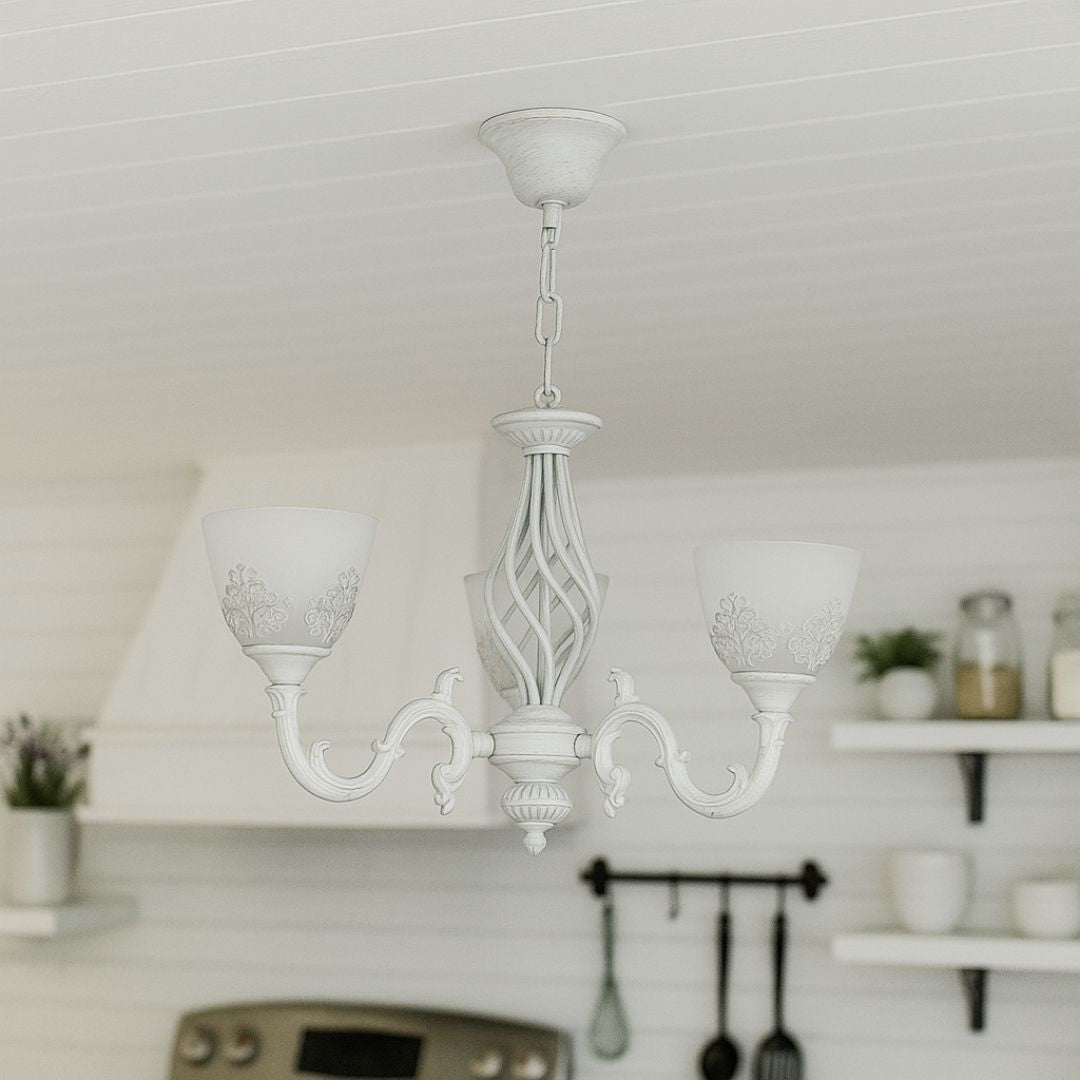 Lustra VINTAGE, tip Pendul cu brate, COTTAGE, Circulara, 3xE27, Sticla si Metal, Alb ModernLight Concept