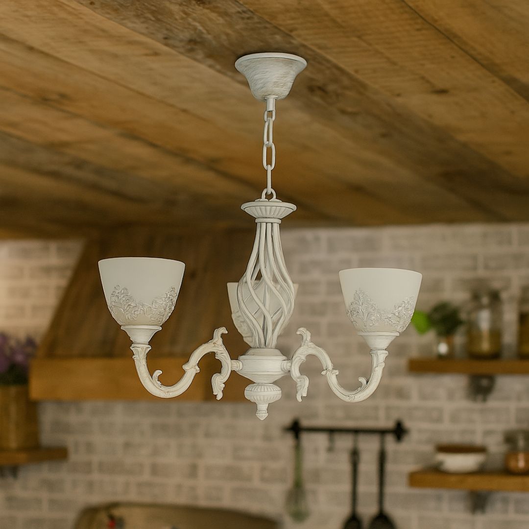 Lustra VINTAGE, tip Pendul cu brate, COTTAGE, Circulara, 3xE27, Sticla si Metal, Alb ModernLight Concept
