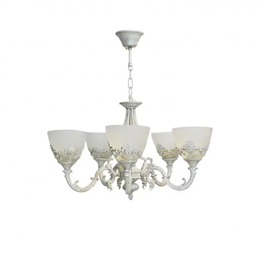 Lustra VINTAGE, tip Pendul cu brate, COTTAGE, Circulara, 5xE27, Sticla si Metal, Alb ModernLight Concept