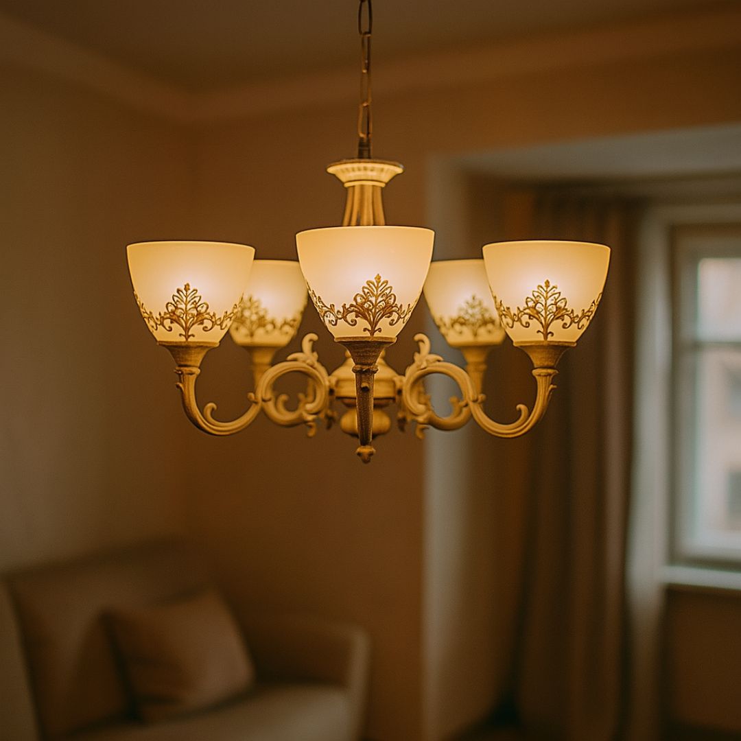 Lustra VINTAGE, tip Pendul cu brate, COTTAGE, Circulara, 5xE27, Sticla si Metal, Alb ModernLight Concept