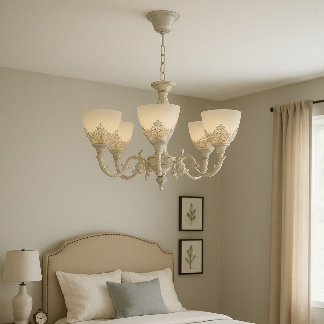 Lustra VINTAGE, tip Pendul cu brate, COTTAGE, Circulara, 5xE27, Sticla si Metal, Alb ModernLight Concept