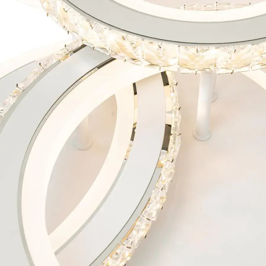 Lustra LED cu telecomanda si cristal NOVA ROTONDA RGB 154W, 3 Cercuri, lumina Rece/Calda/Neutra, Dimabila, Alb ModernLight Concept