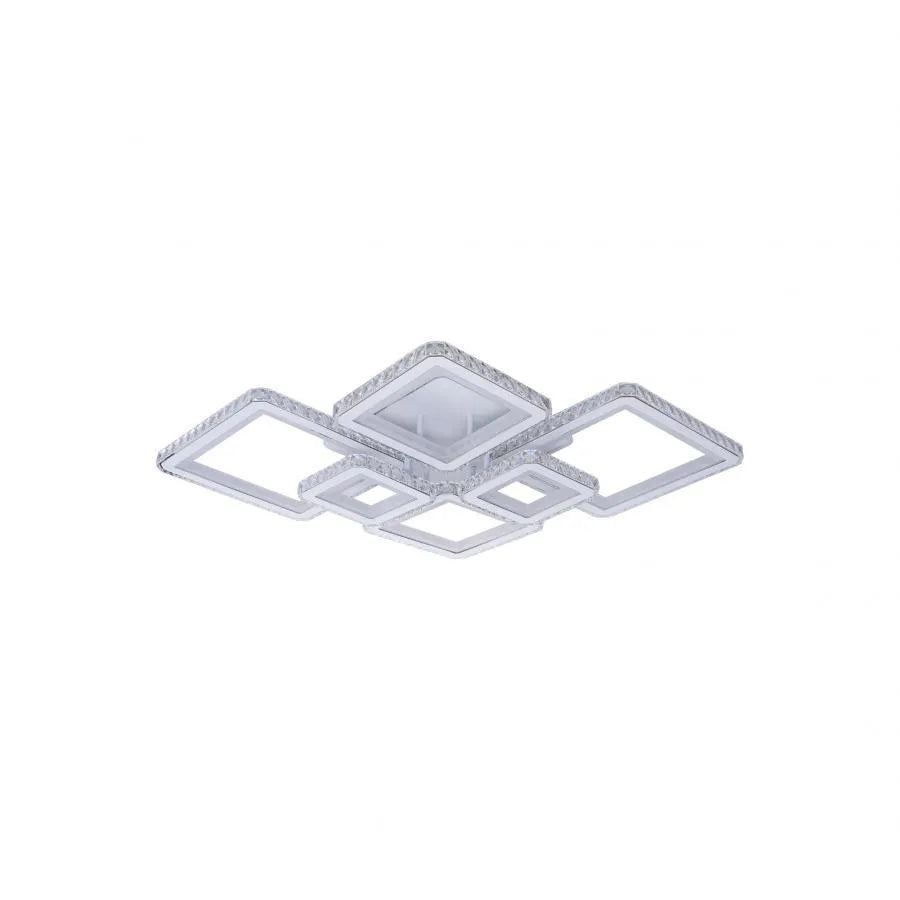 Lustra LED cu telecomanda si cristal QUADRIS RGB 170W, 6 Patrate, Lumina Rece/Calda/Neutra, Dimabila, Alb ModernLight Concept