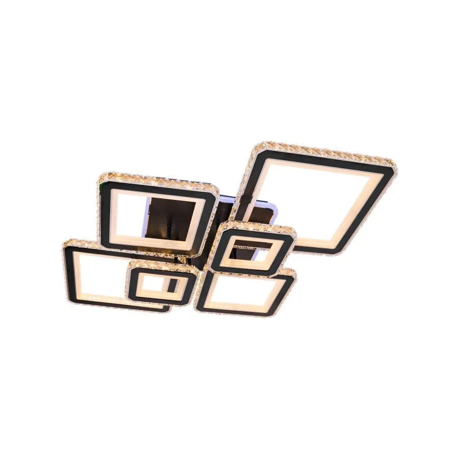 Lustra LED cu telecomanda si cristal QUADRIS RGB 330W, 6 Patrate, lumina Rece/Calda/Neutra, Dimabila, Negru ModernLight Concept