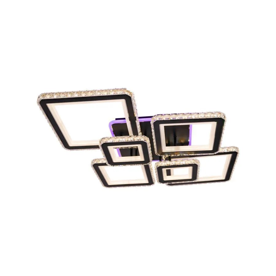 Lustra LED cu telecomanda si cristal QUADRIS RGB 330W, 6 Patrate, lumina Rece/Calda/Neutra, Dimabila, Negru ModernLight Concept