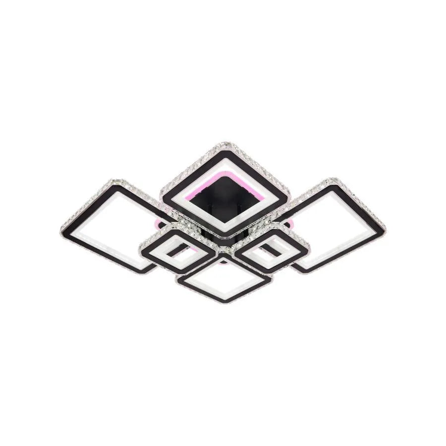 Lustra LED cu telecomanda si cristal QUADRIS RGB 330W, 6 Patrate, lumina Rece/Calda/Neutra, Dimabila, Negru ModernLight Concept