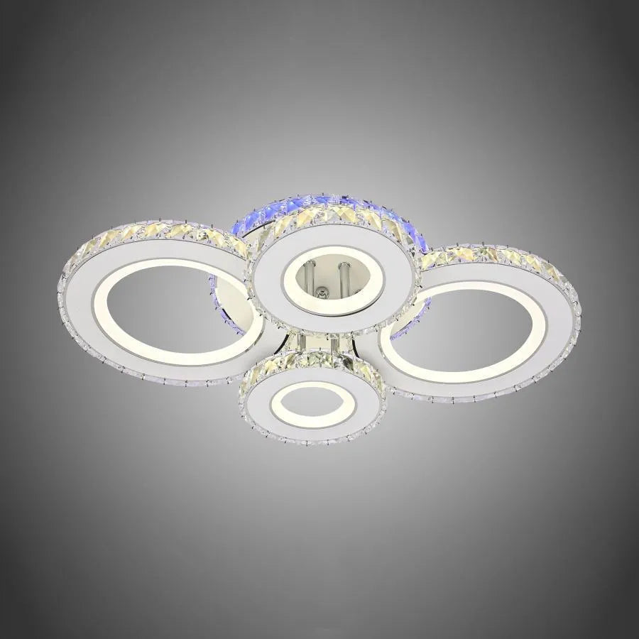 Lustra LED cu telecomanda si cristal ZAFINA RGB 136W, 6 Cercuri, lumina Rece/Calda/Neutra, Dimabila, Alb ModernLight Concept