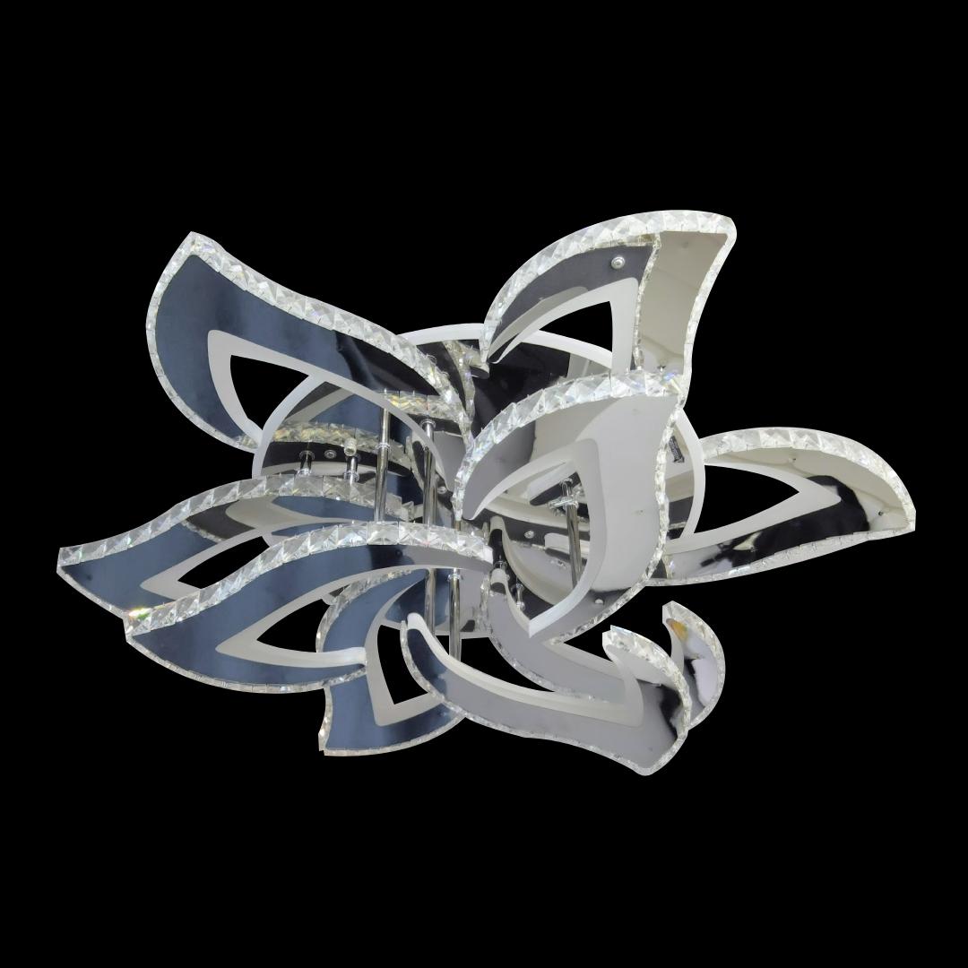 Lustra LED cu telecomanda si cristal Alejandro 154W, 9 Flori, lumina Rece/Calda/Neutra, Dimabila, Crom Lucios ModernLight Concept
