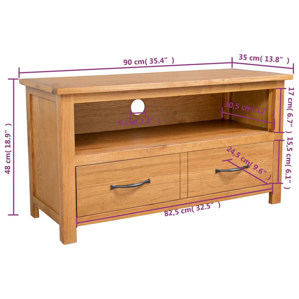 Comodă TV, 90 x 35 x 48 cm, lemn masiv de stejar GartenMobel Dekor