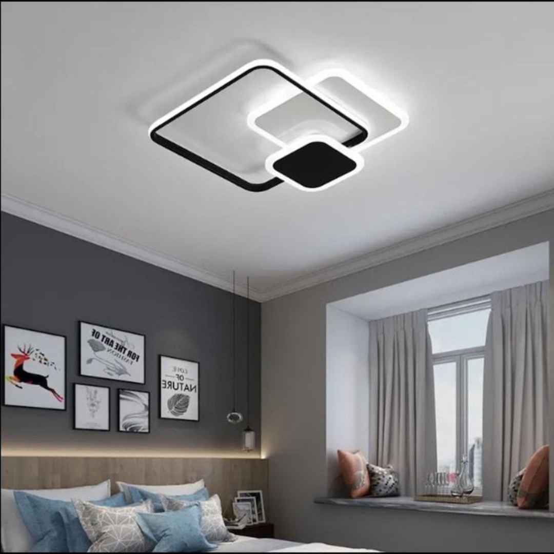 Lustra LED cu telecomanda ANEMONA 75W, 3 Patrate, lumina Rece/Calda/Neutra, Dimabila, Negru ModernLight Concept