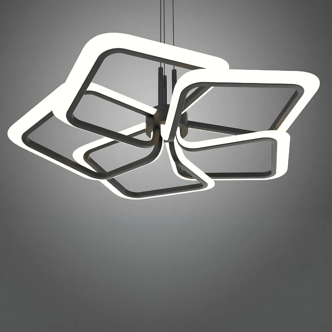Lustra LED suspendata cu Telecomanda LT335/5BK 105W, 5 Patrate, lumina Rece/Calda/Neutra, Dimabila, Negru ModernLight Concept