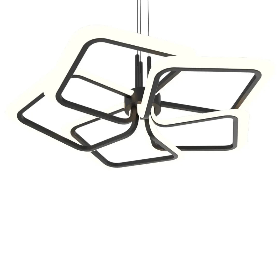 Lustra LED suspendata cu Telecomanda LT335/5BK 105W, 5 Patrate, lumina Rece/Calda/Neutra, Dimabila, Negru ModernLight Concept