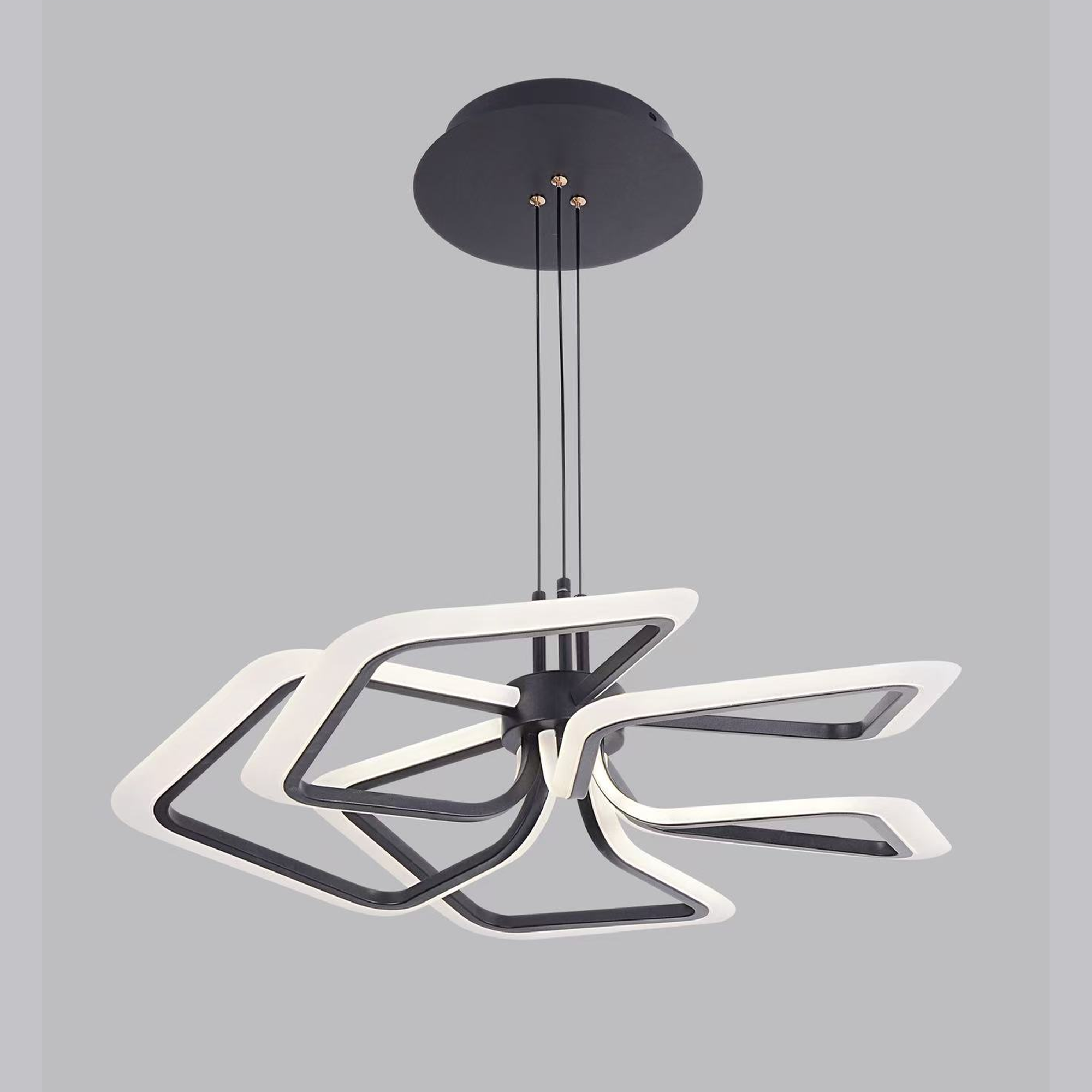 Lustra LED suspendata cu Telecomanda LT335/5BK 105W, 5 Patrate, lumina Rece/Calda/Neutra, Dimabila, Negru ModernLight Concept