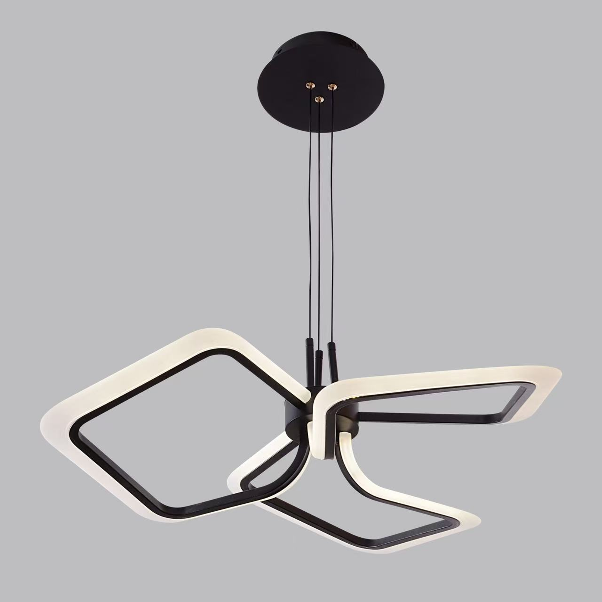 Lustra LED suspendata cu Telecomanda RIMINI 60W, 3 Patrate, lumina Rece/Calda/Neutra, Dimabila, Negru ModernLight Concept