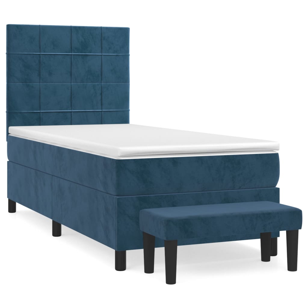 Pat box spring cu saltea, albastru închis, 80x200 cm, catifea GartenMobel Dekor