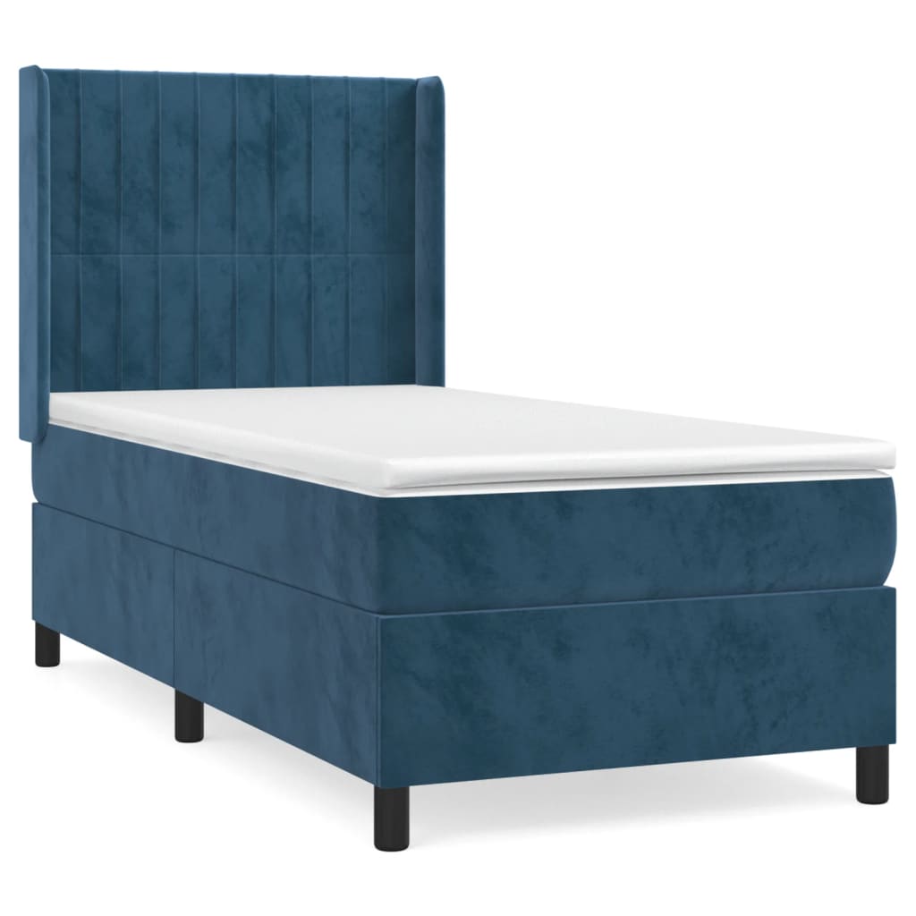 Pat box spring cu saltea, albastru închis, 80x200 cm, catifea GartenMobel Dekor