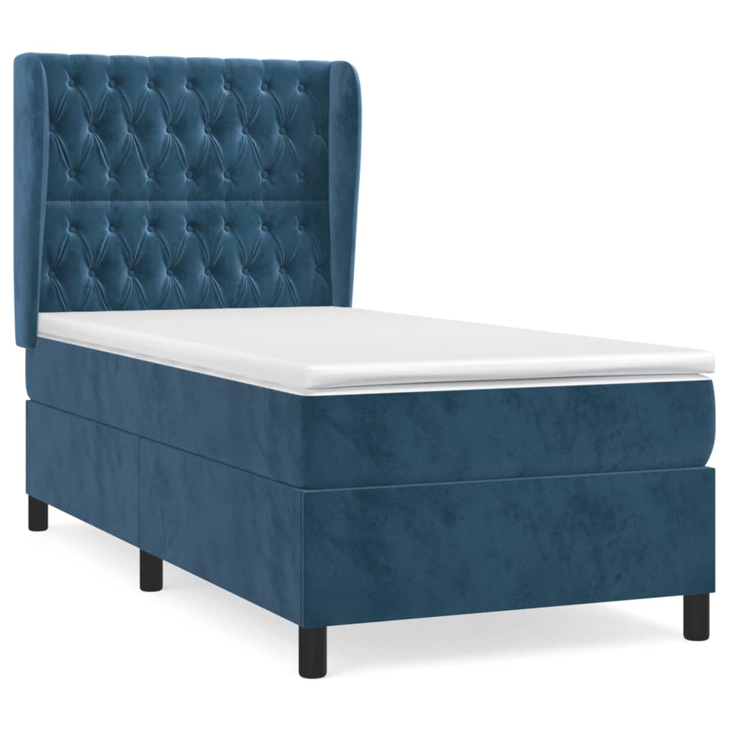 Pat box spring cu saltea, albastru închis, 80x200 cm, catifea GartenMobel Dekor