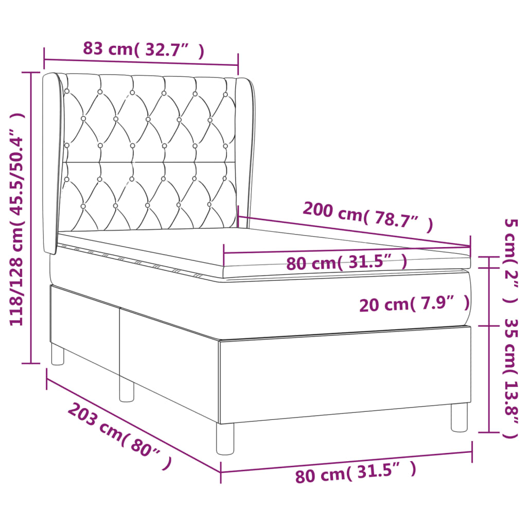 Pat box spring cu saltea, albastru închis, 80x200 cm, catifea GartenMobel Dekor
