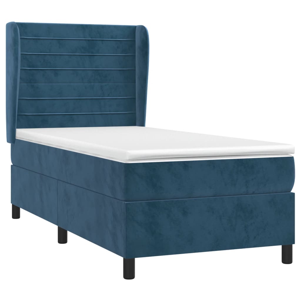 Pat box spring cu saltea, albastru închis, 80x200 cm, catifea GartenMobel Dekor