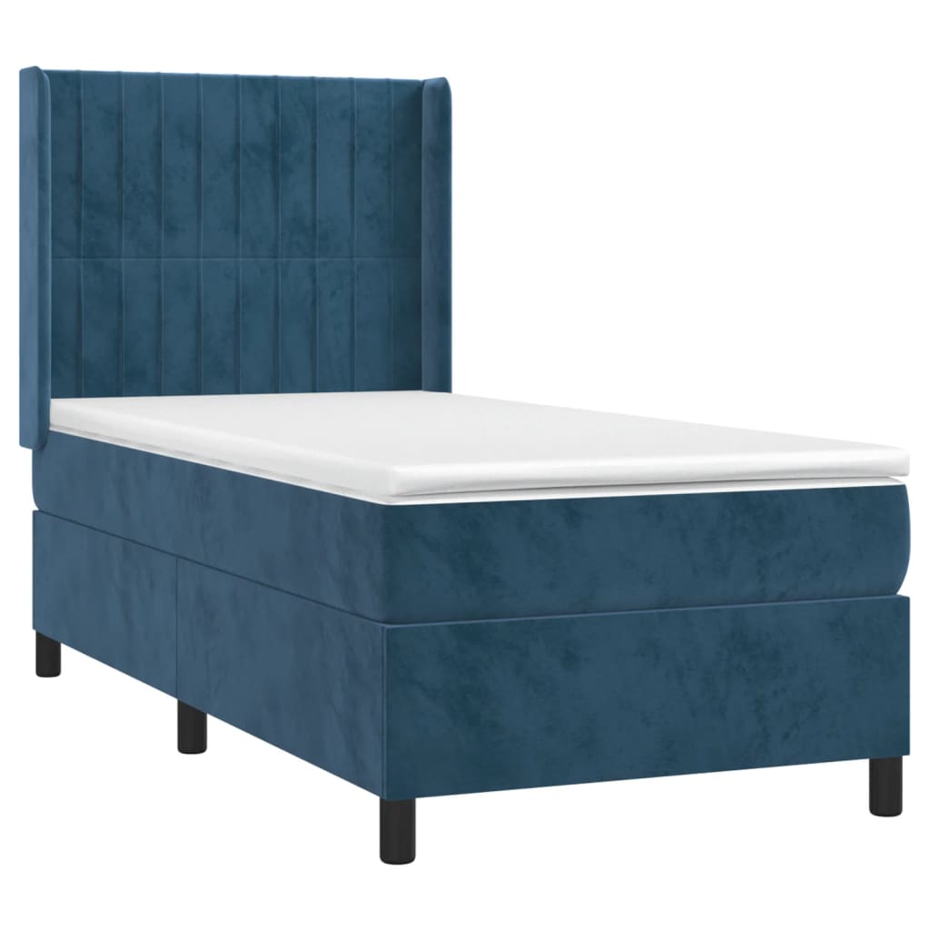 Pat box spring cu saltea, albastru închis, 80x200 cm, catifea GartenMobel Dekor