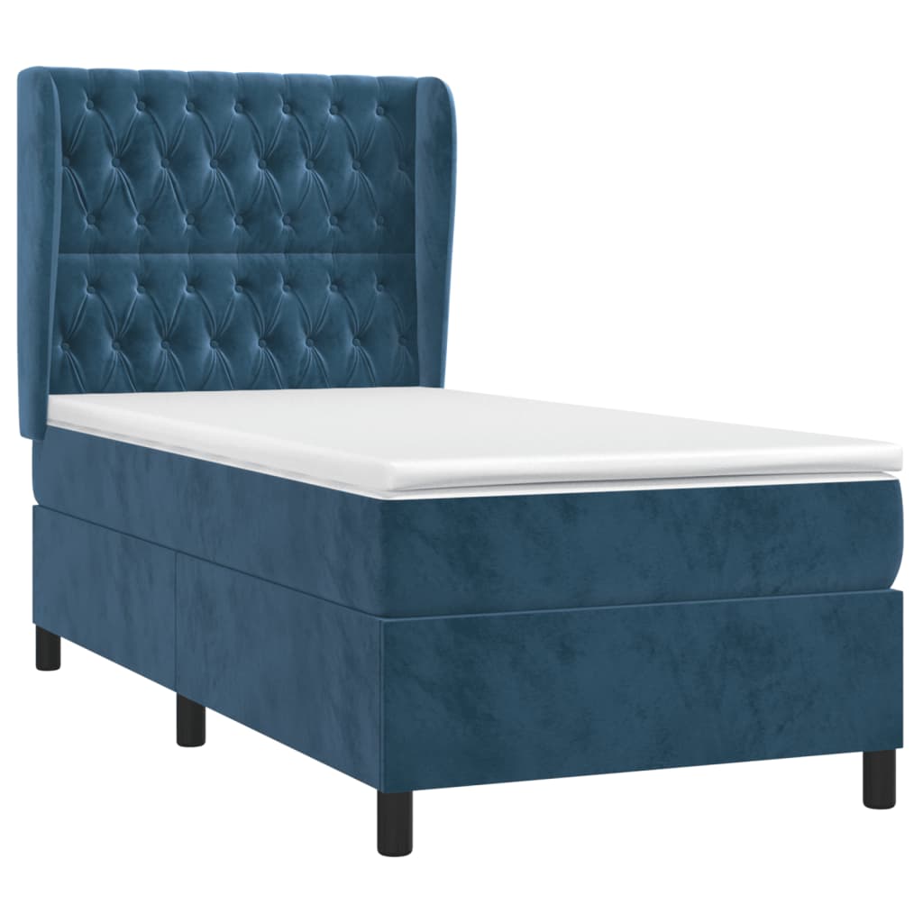 Pat box spring cu saltea, albastru închis, 80x200 cm, catifea GartenMobel Dekor