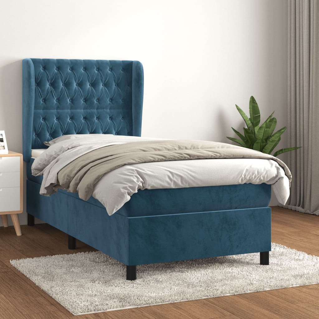 Pat box spring cu saltea, albastru închis, 80x200 cm, catifea GartenMobel Dekor