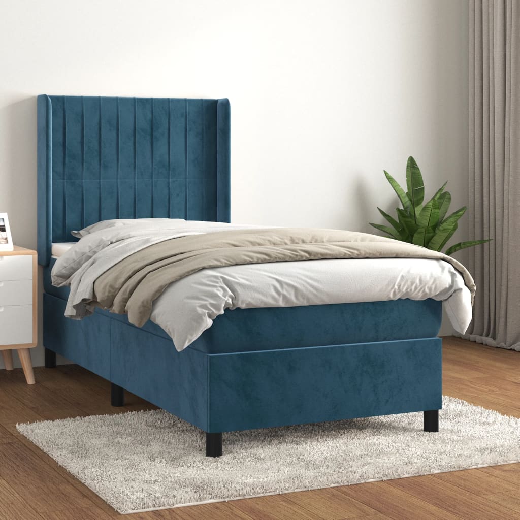 Pat box spring cu saltea, albastru închis, 80x200 cm, catifea GartenMobel Dekor