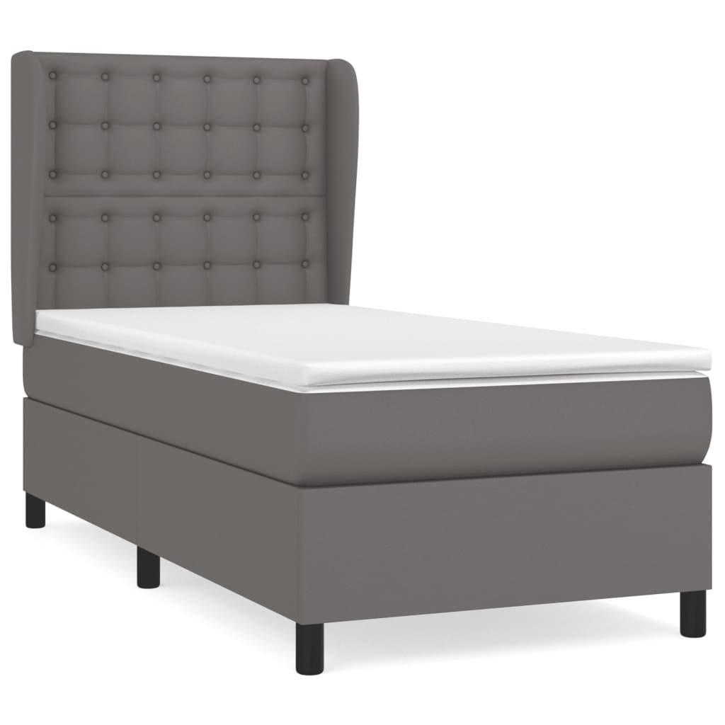 Pat box spring cu saltea, gri, 80x200 cm, piele ecologică GartenMobel Dekor