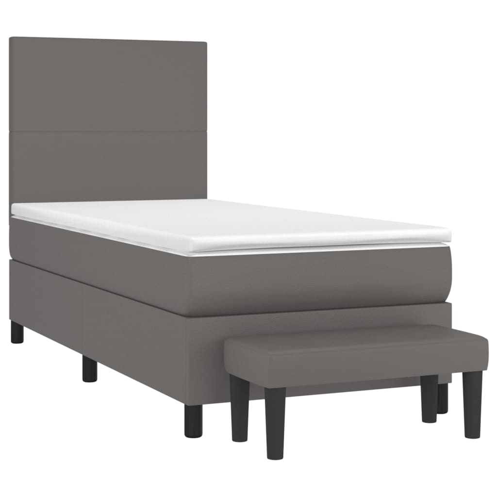Pat box spring cu saltea, gri, 80x200 cm, piele ecologică GartenMobel Dekor