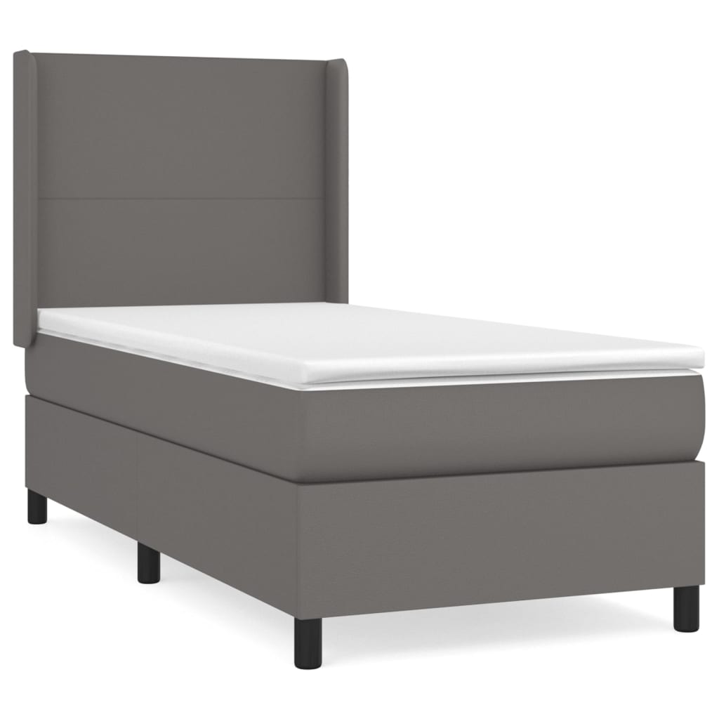 Pat box spring cu saltea, gri, 80x200 cm, piele ecologică GartenMobel Dekor