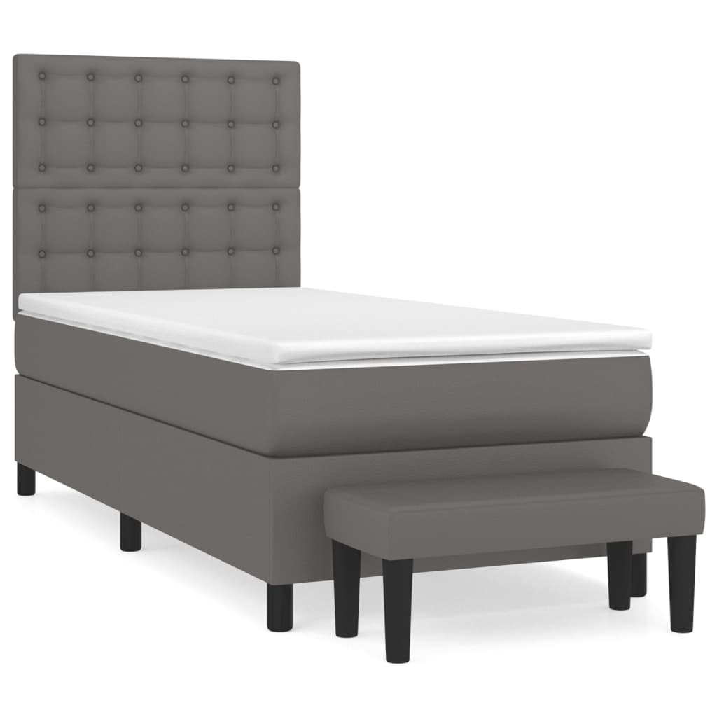 Pat box spring cu saltea, gri, 80x200 cm, piele ecologică GartenMobel Dekor