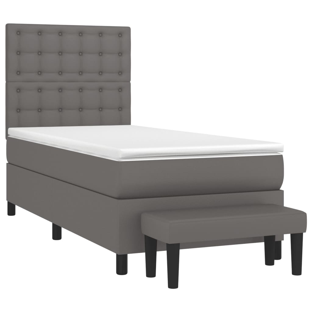 Pat box spring cu saltea, gri, 80x200 cm, piele ecologică GartenMobel Dekor