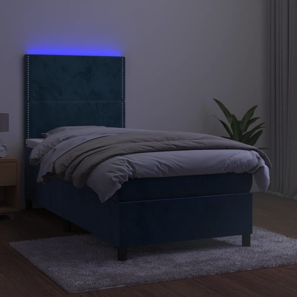 Pat continental cu saltea&LED albastru închis 80x200 cm catifea GartenMobel Dekor