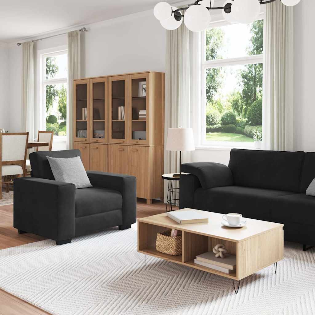 Set de canapele cu perne, 3 piese, negru, catifea GartenMobel Dekor