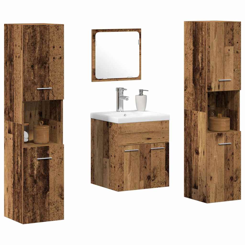 Set de mobilier pentru baie 4 pcs Lemn Vechi 41 x 38.5 x 46 cm GartenMobel Dekor