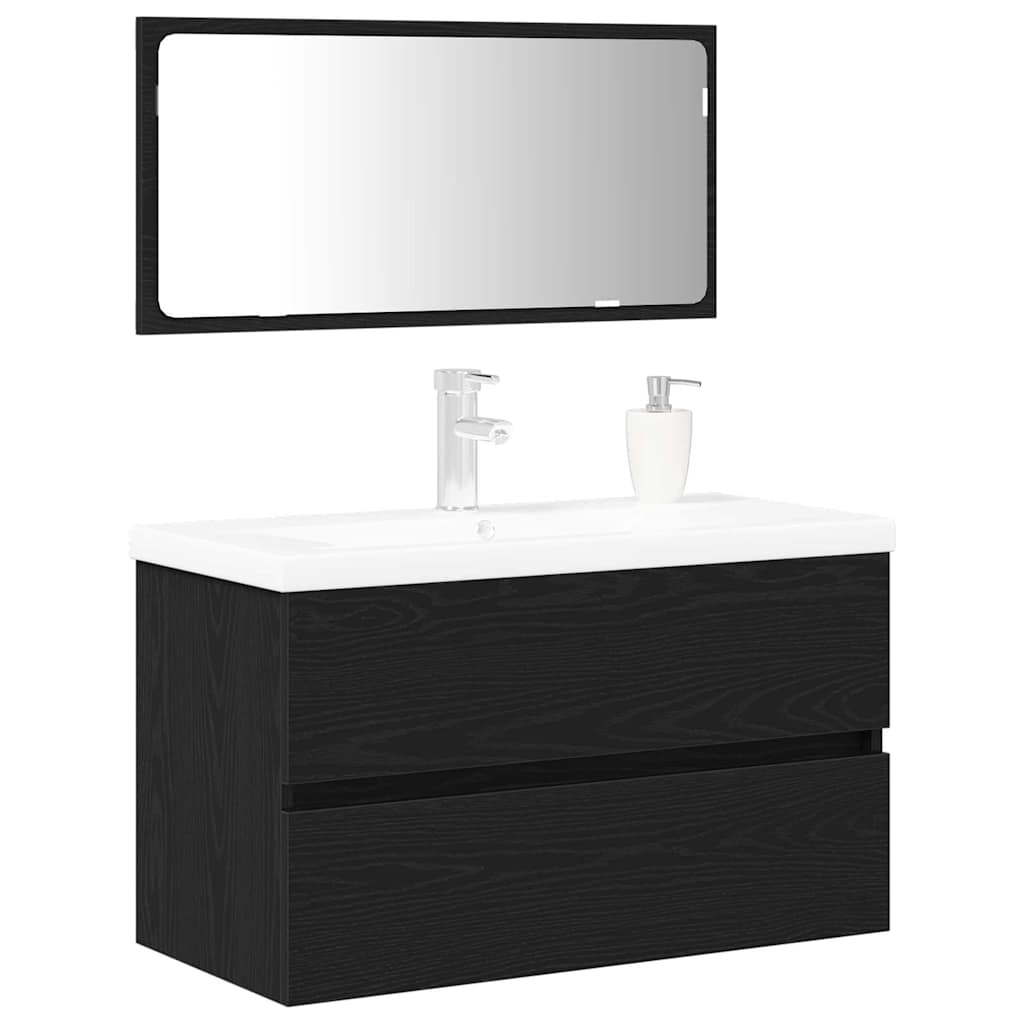 Set de mobilier pentru baie Pe perete 3 pcs Stejar negru GartenMobel Dekor